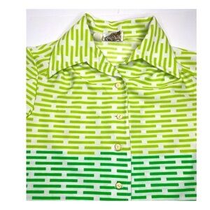 Vintage Butterfly Collar Ombré Lines Button Up Shirt Sz Med